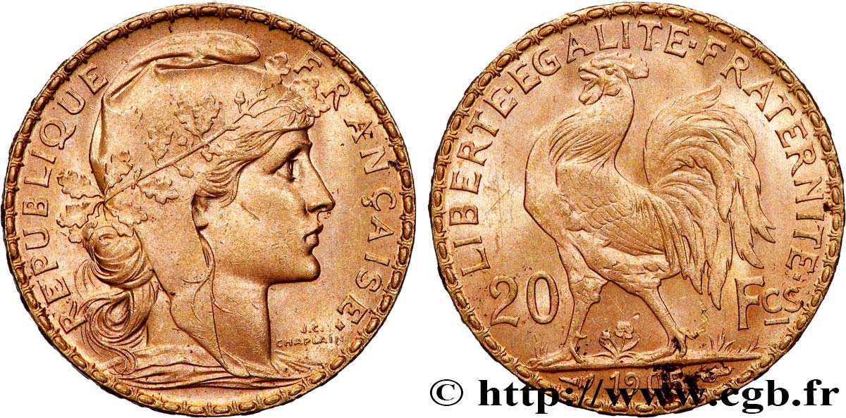 20 francs or Coq, Dieu protège la France 1905 Paris F.534/10 SUP 