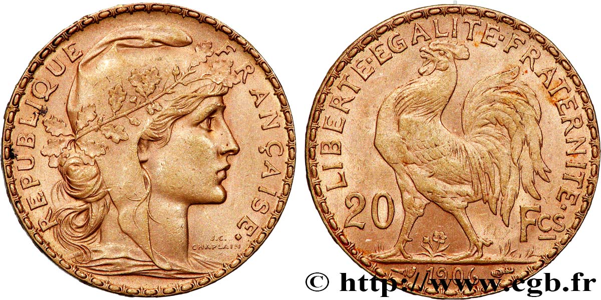20 francs or Coq, Dieu protège la France 1906 Paris F.534/11 SPL 