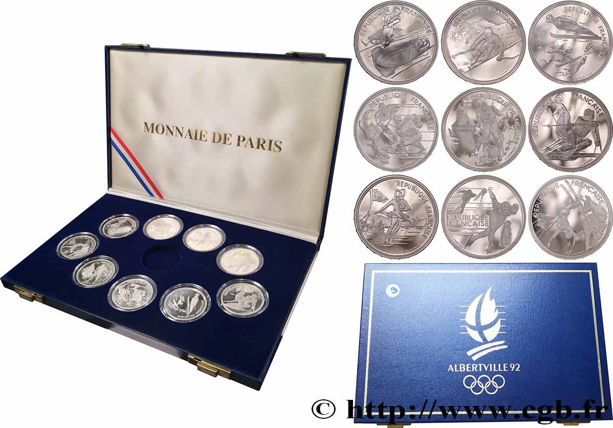 Coffret de neuf pièces de 100 francs Belle Épreuve Jeux Olympiques d&nbsp;hiver d&nbsp;Albertville n.d. Paris F5.1606 à 1614 1 FDC 