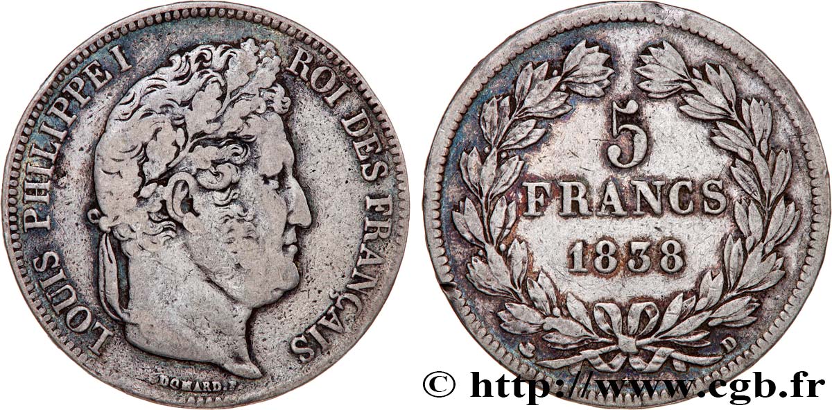 5 francs IIe type Domard 1838 Lyon F.324/71 BC 