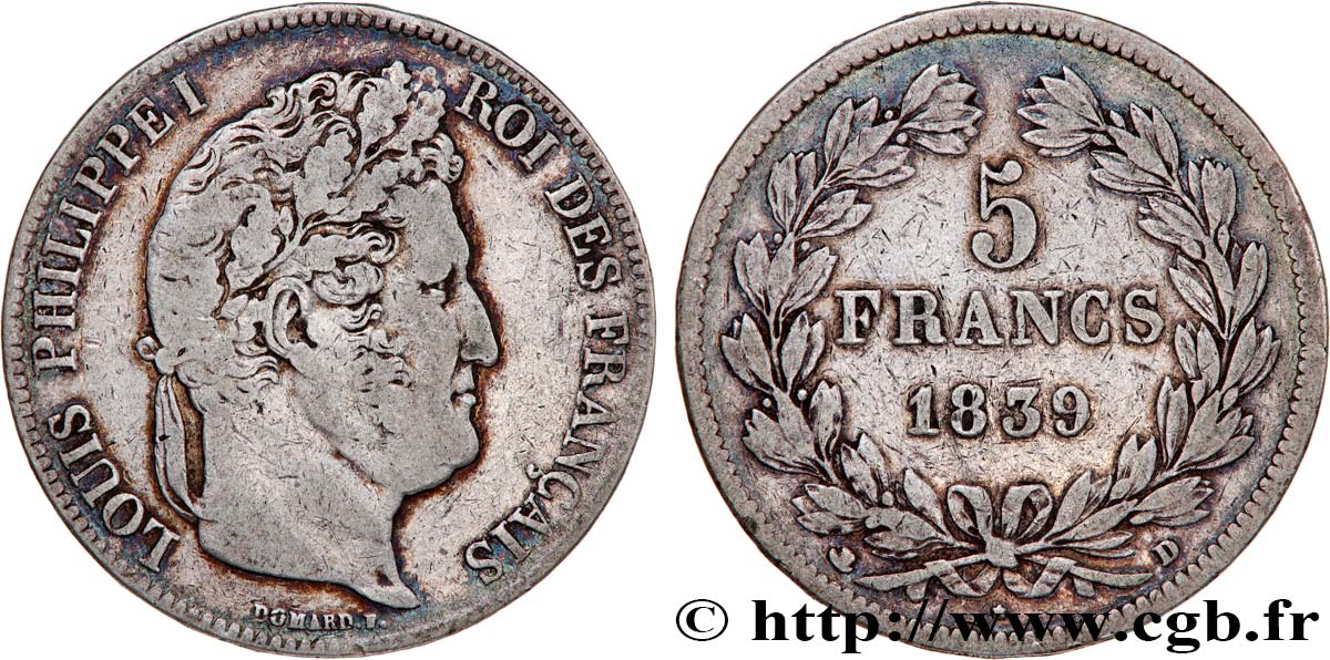 5 francs IIe type Domard 1839 Lyon F.324/78 VF 