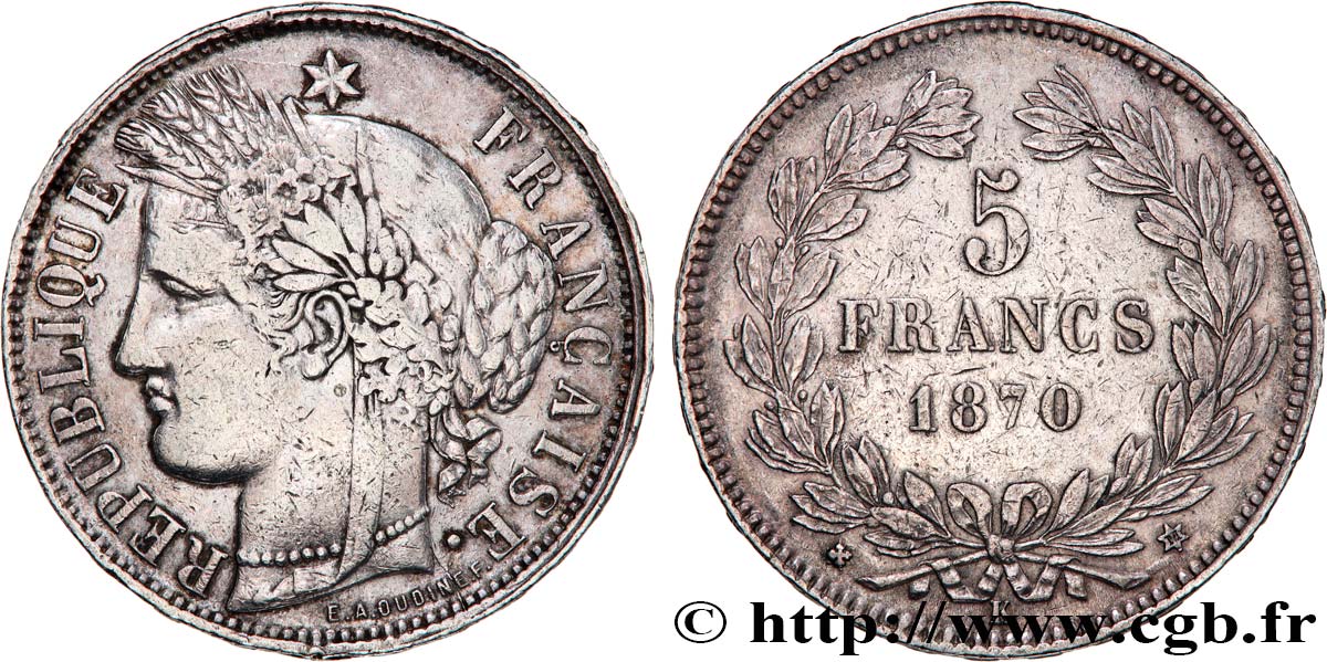 5 francs Cérès, sans légende 1870 Bordeaux F.332/4 TB+ 