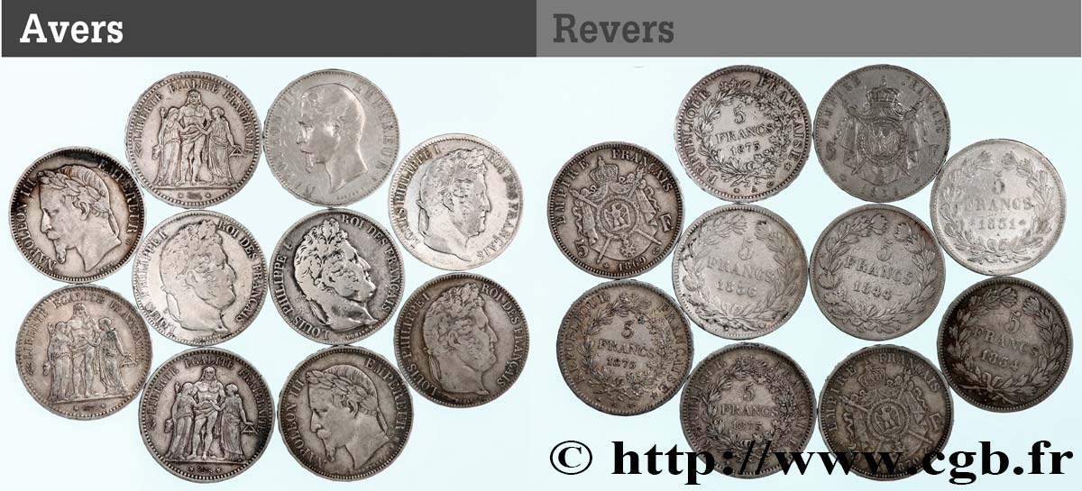 Lot de dix écus de 5 francs n.d.  F.-/ VF 