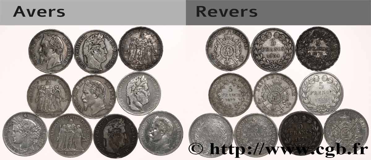 Lot de dix écus de 5 francs n.d.  F.-/ TB 