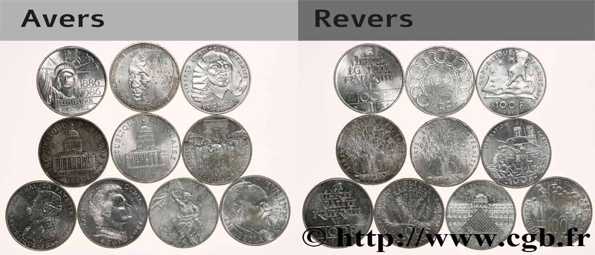 Lot de 10 pièces de 100 francs commémoratives - - F.-/ XF 