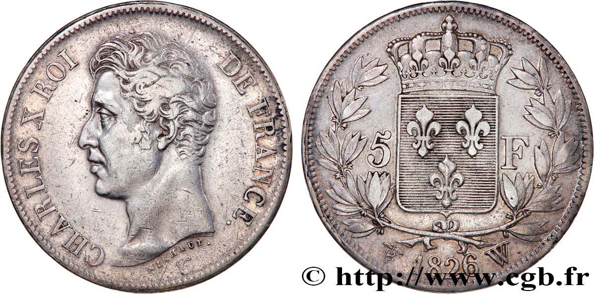 5 francs Charles X, 1er type 1826 Lille F.310/27 TTB 
