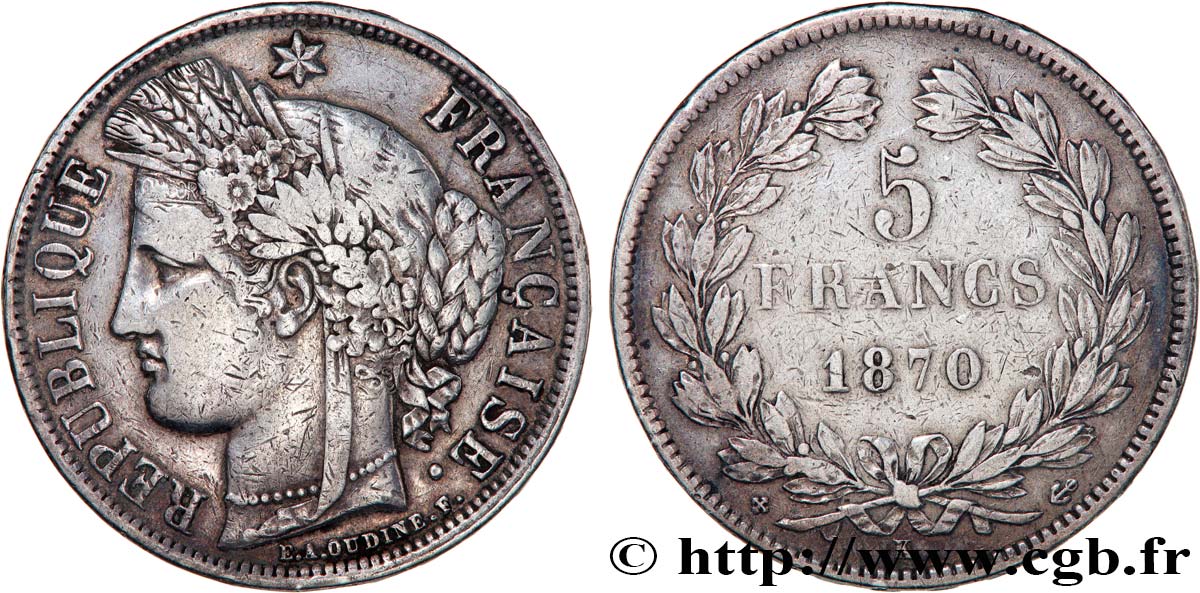 5 francs Cérès, sans légende 1870 Bordeaux F.332/2 q.BB 