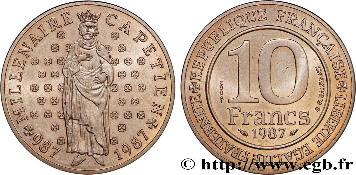 Essai de 10 francs Millénaire Capétien 1987 Pessac F.371/1 MS 