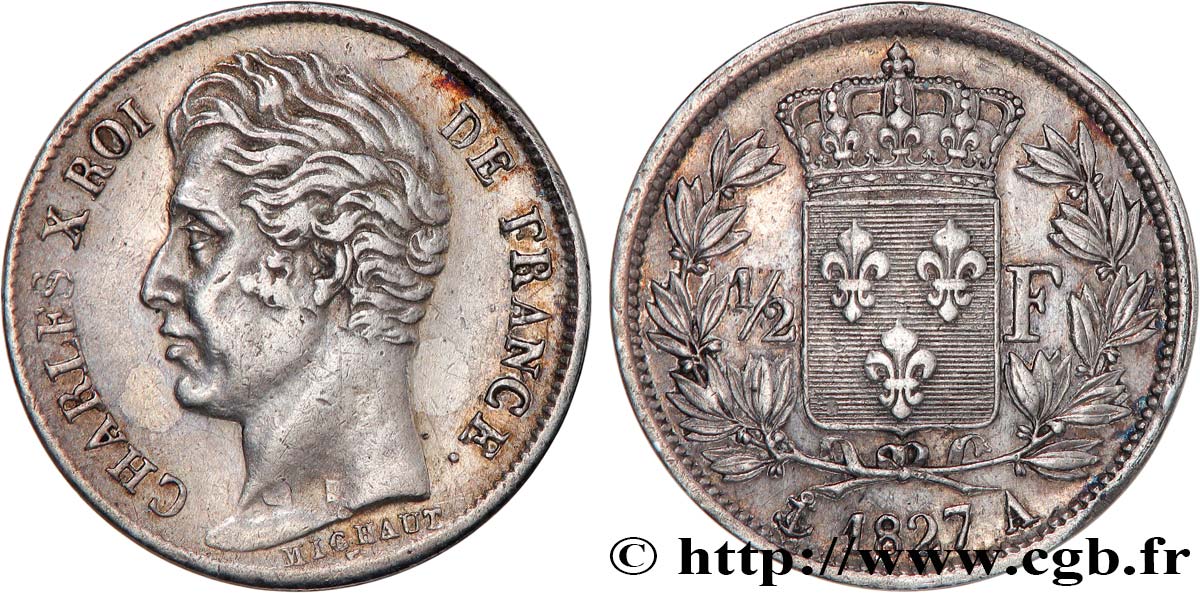 1/2 franc Charles X 1827 Paris F.180/13 MBC45 