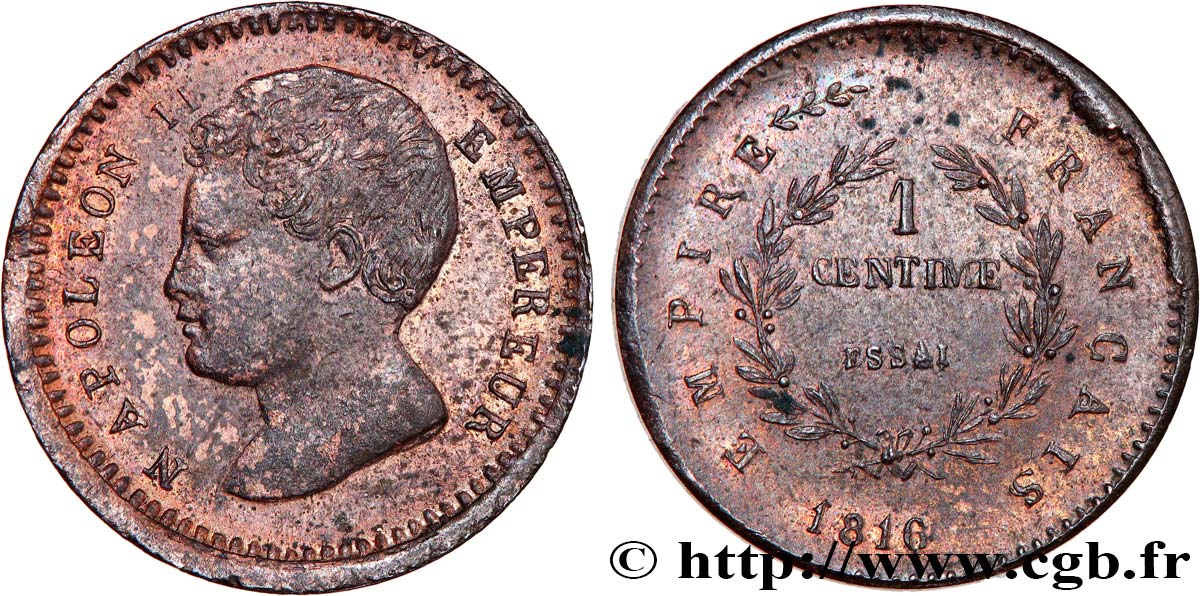 Essai-piéfort de 1 centime en bronze 1816  VG.2415  fST64 
