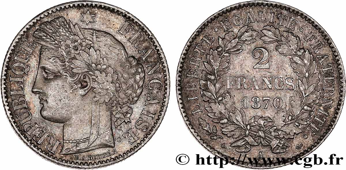 2 francs Cérès, avec légende 1870 Paris F.265/1 EBC60 