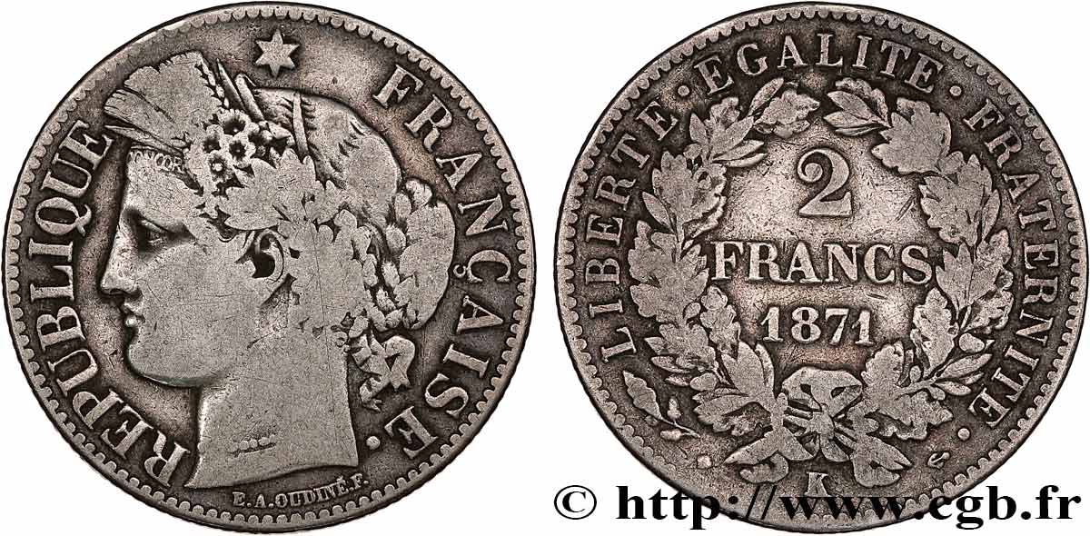 2 francs Cérès, avec légende 1871 Bordeaux F.265/6 TB15 