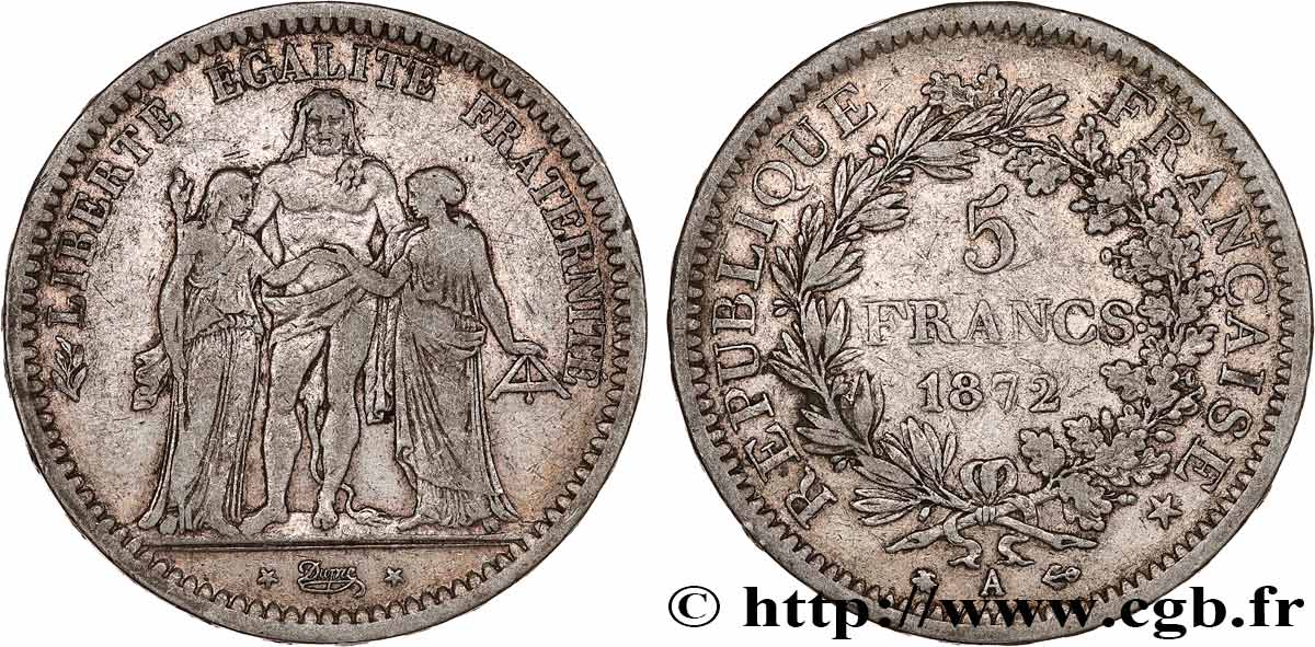 5 francs Hercule, Petites étoiles 1872 Paris F.334/7 BC35 