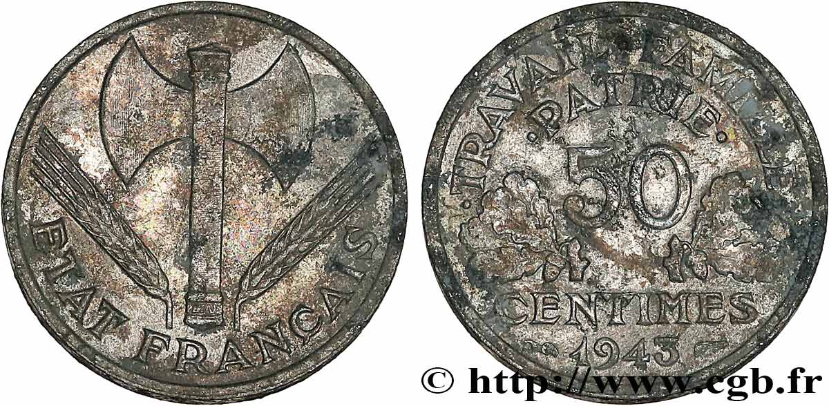 50 centimes Francisque, lourde 1943  F.195/4 TB 