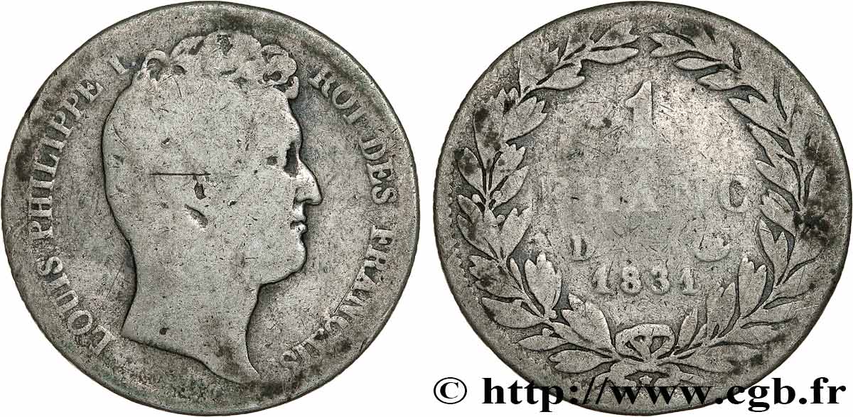 1 franc Louis-Philippe, tête nue 1831 Lyon F.209/4 B10 