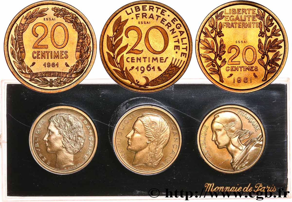 Boîte de trois essais de 20 centimes, Dieudonné, Lagriffoul et Robert 1961 Paris GEM.55 8 FDC 