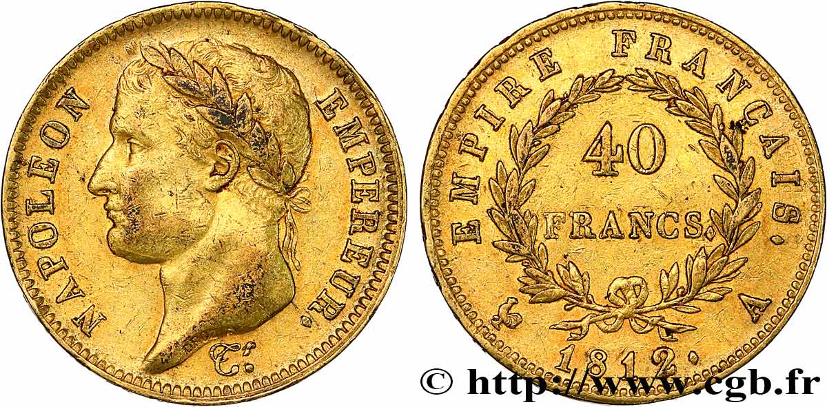 40 francs or Napoléon tête laurée, Empire français 1812 Paris F.541/9 XF 