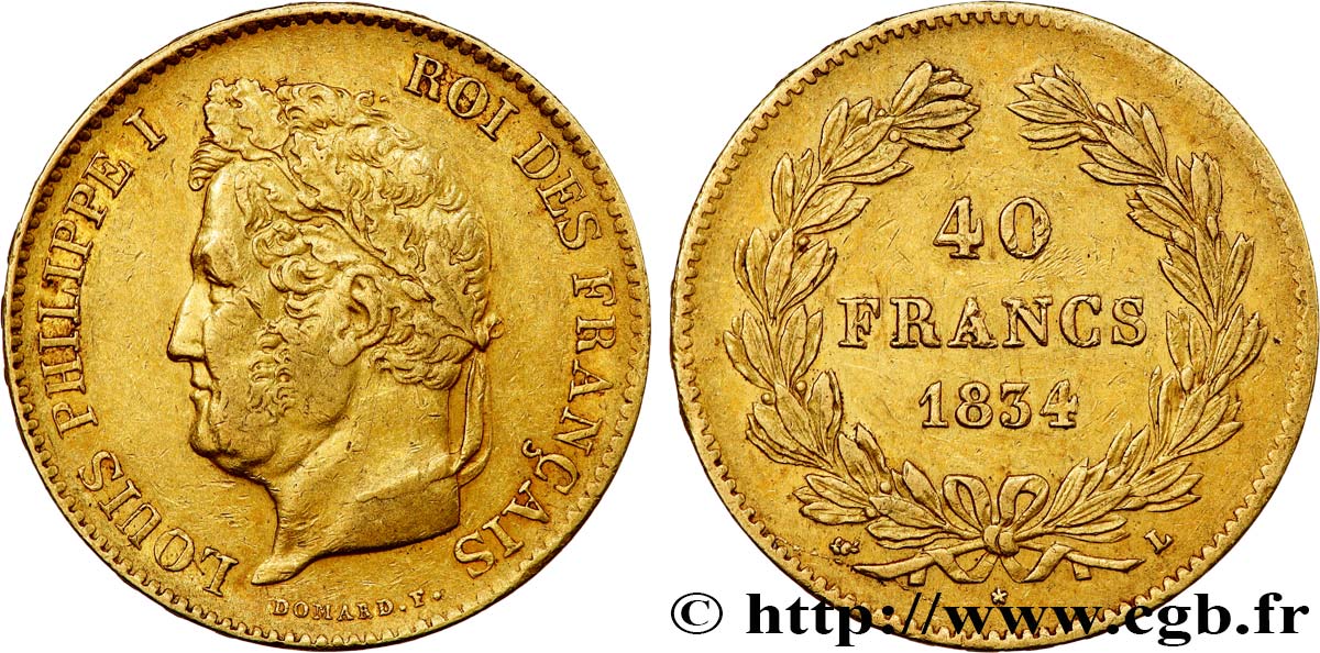 40 francs or Louis-Philippe 1834 Bayonne F.546/7 BB 