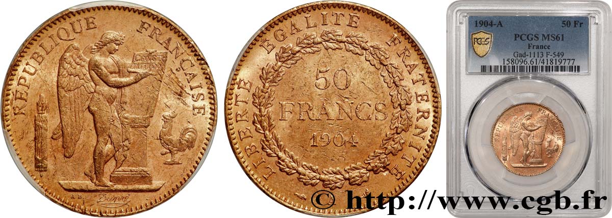 50 francs or Génie 1904 Paris F.549/6 SPL61 PCGS