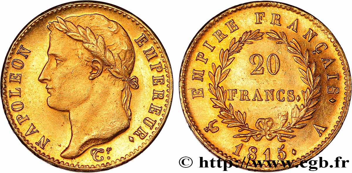 20 francs or Napoléon tête laurée, Cent-Jours 1815 Paris F.516A/1 SPL+ 