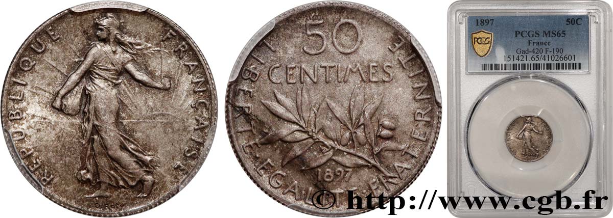 50 centimes Semeuse 1897 Paris F.190/1 MS65 PCGS