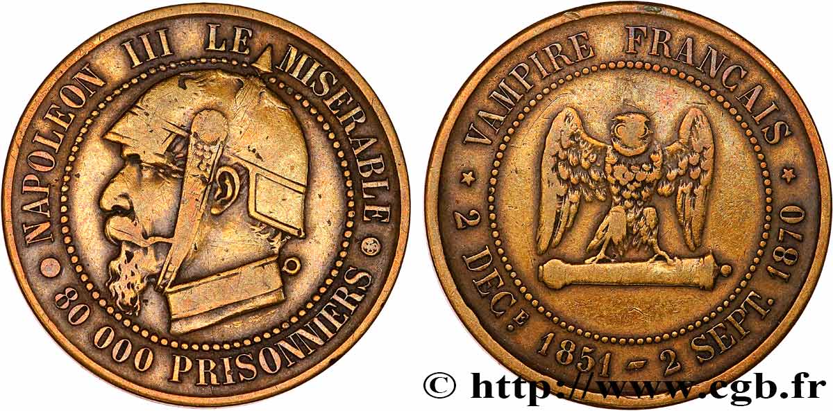 Médaille satirique Lt 27, type E “Chouette penchée” 1870  Schw.E3b  VF 