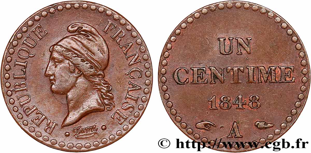 Un centime Dupré, IIe République 1848 Paris F.101/1 TTB 