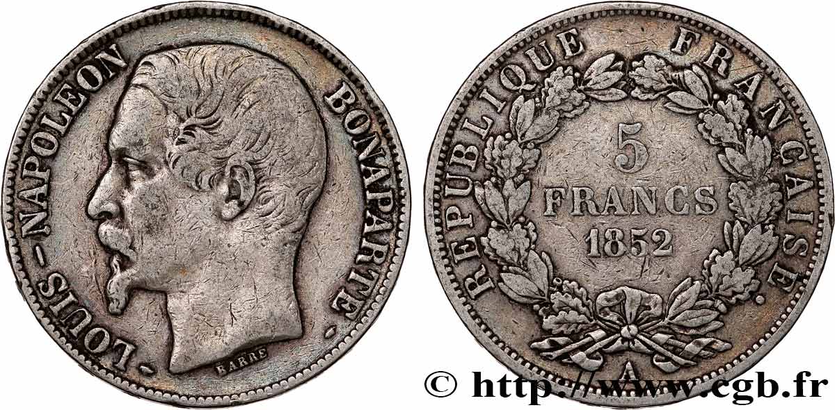 5 francs Louis-Napoléon, 1er type 1852 Paris F.329/1 TB 