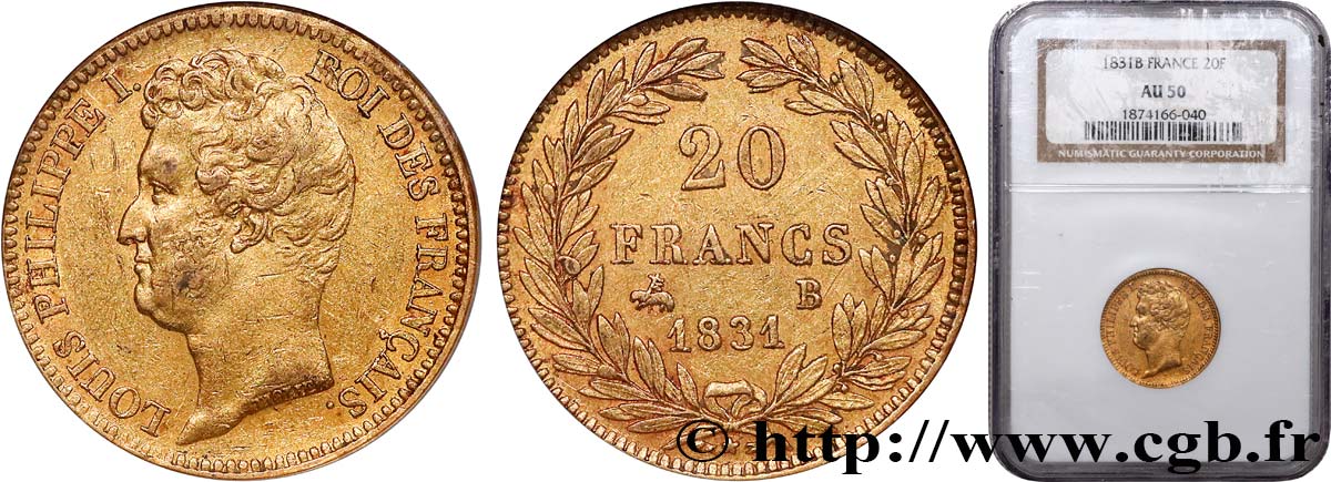 20 francs or Louis-Philippe, Tiolier, tranche inscrite en relief 1831 Rouen F.525/3 TTB50 