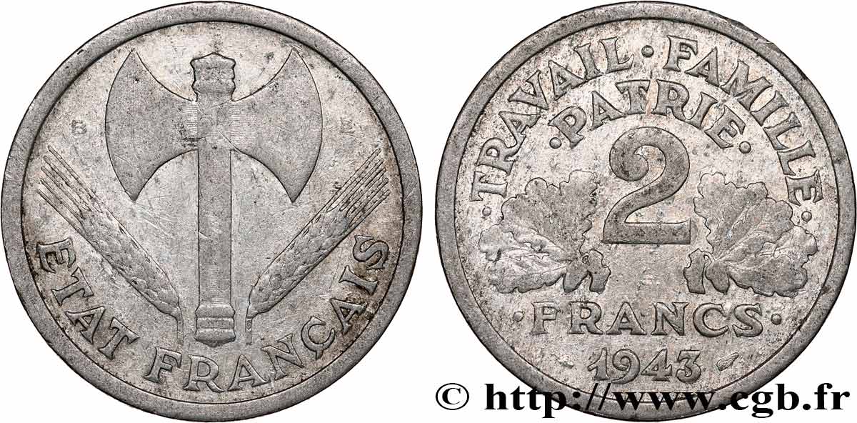 2 francs Francisque 1943 Beaumont-Le-Roger F.270/3 TB15 