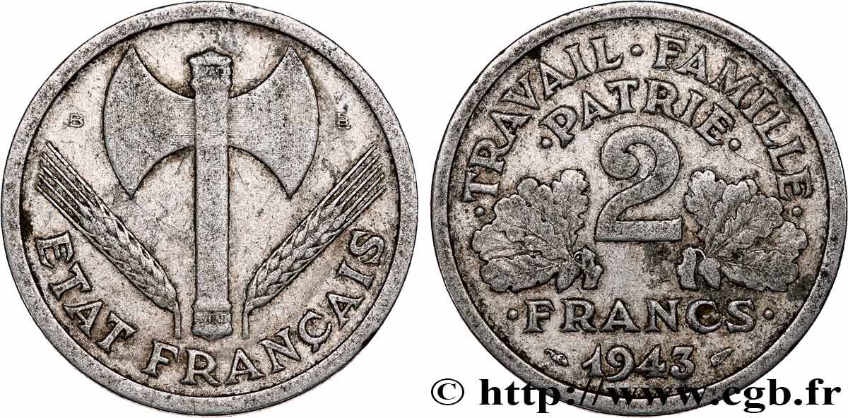 2 francs Francisque 1943 Beaumont-Le-Roger F.270/3 MB15 