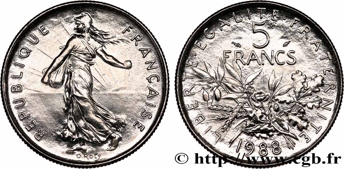 5 francs Semeuse, nickel 1988 Pessac F.341/20 SC64 