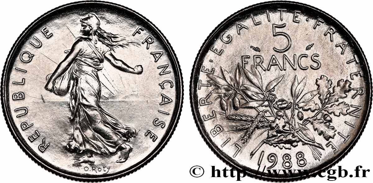 5 francs Semeuse, nickel 1988 Pessac F.341/20 MS62 