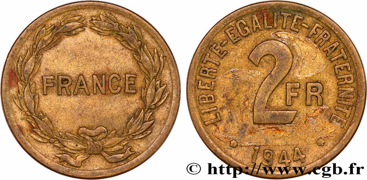 2 francs France 1944  F.271/1 BC+ 