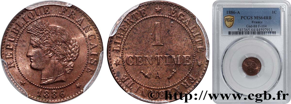 1 centime Cérès 1886 Paris F.104/13 SPL64 PCGS