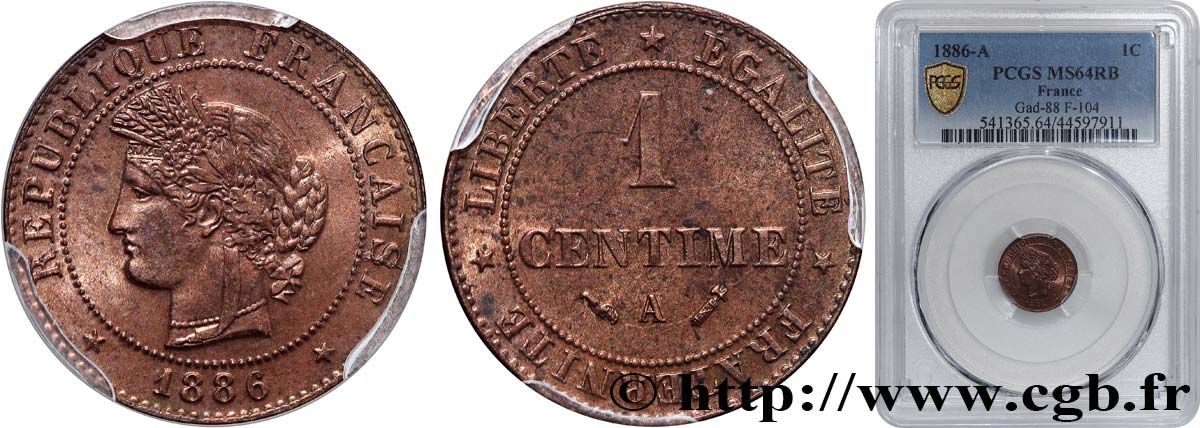 1 centime Cérès 1886 Paris F.104/13 MS64 PCGS