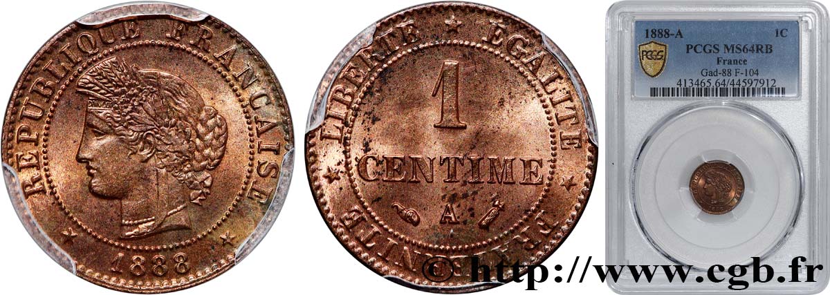 1 centime Cérès 1888 Paris F.104/15 SPL64 PCGS