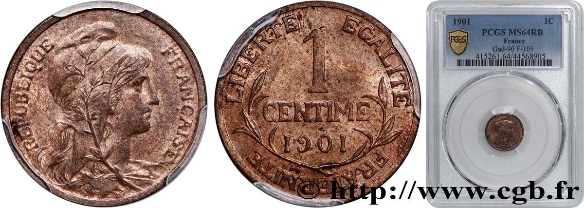 1 centime Daniel-Dupuis 1901 Paris F.105/6 SPL64 PCGS