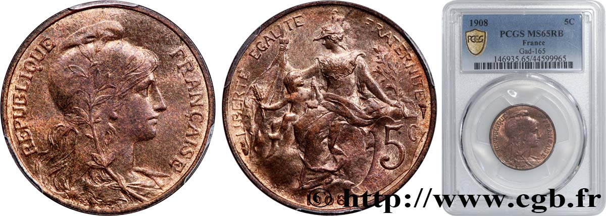 5 centimes Daniel-Dupuis 1908  F.119/19 FDC65 PCGS