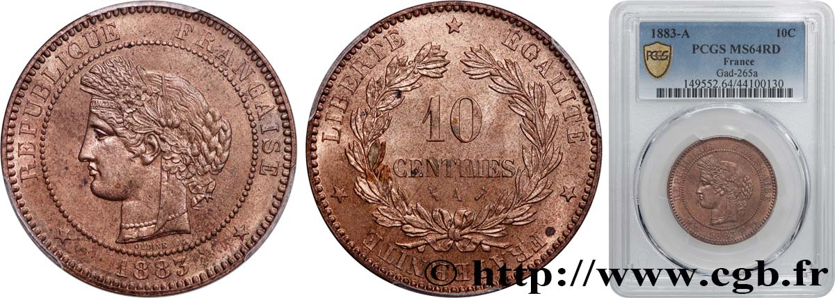 10 centimes Cérès 1883 Paris F.135/27 SPL64 PCGS