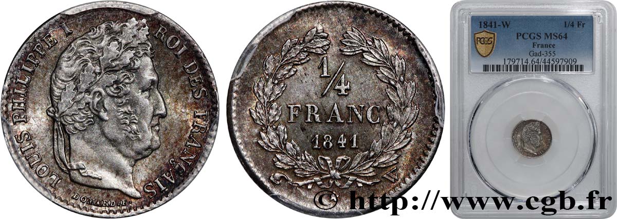 1/4 franc Louis-Philippe 1841 Lille F.166/88 SPL64 PCGS