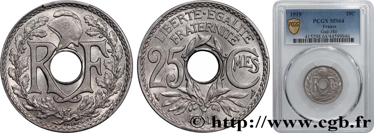 25 centimes Lindauer 1919  F.171/3 SPL64 PCGS