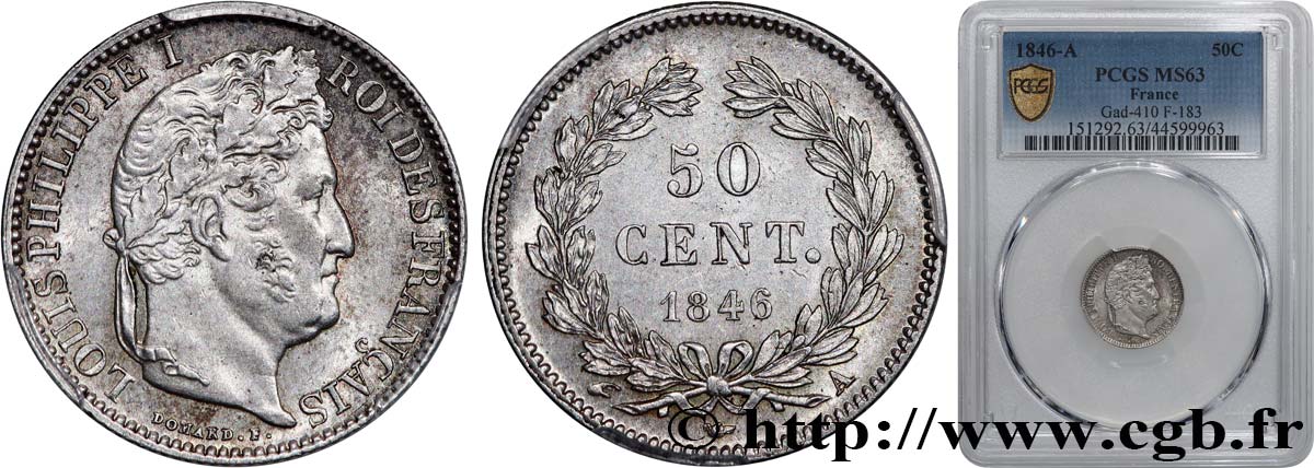 50 centimes Louis-Philippe 1846 Paris F.183/7 SC63 PCGS