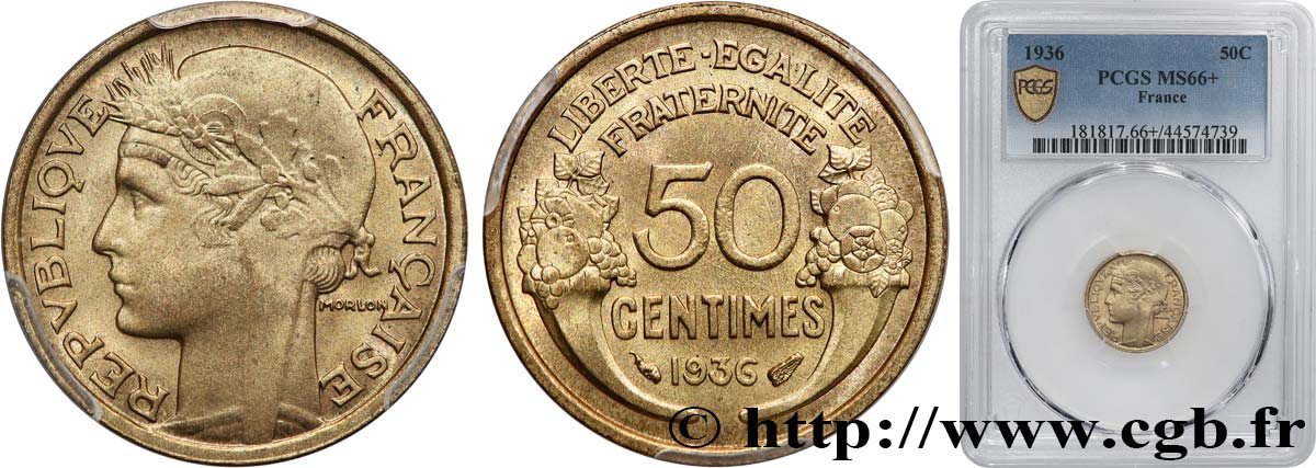 50 centimes Morlon 1936  F.192/12 ST66 PCGS