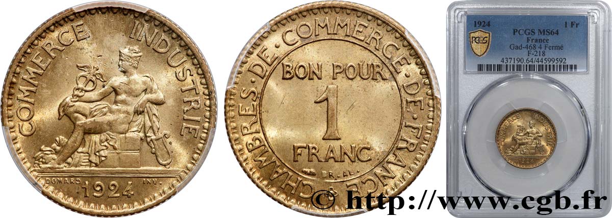 1 franc Chambres de Commerce 1924 Paris F.218/6 SPL64 PCGS