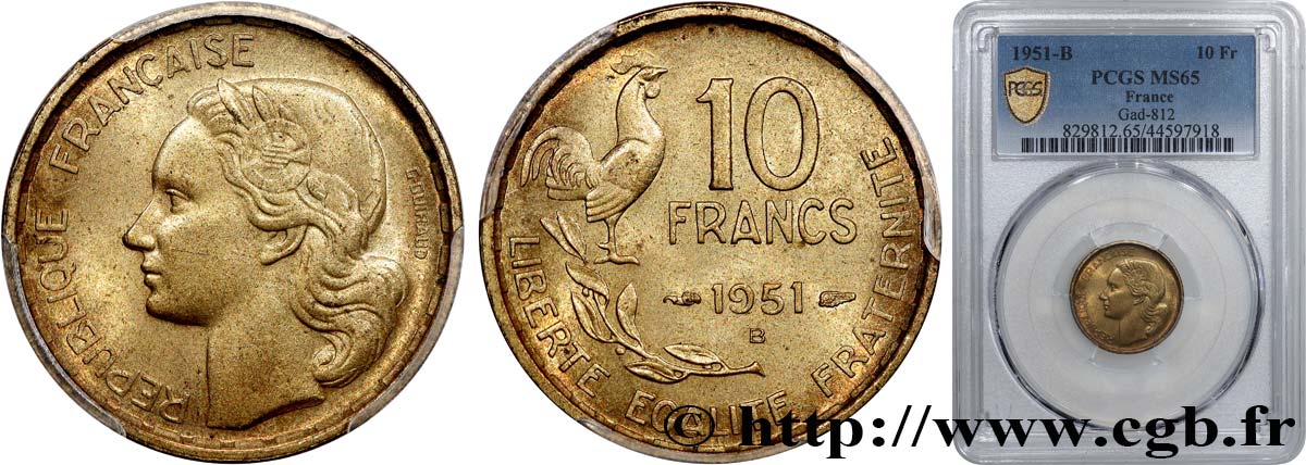 10 francs Guiraud 1951 Beaumont-Le-Roger F.363/5 FDC65 PCGS