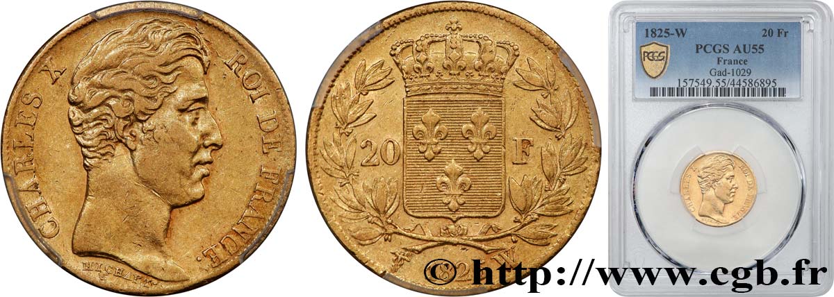 20 francs or Charles X, matrice du revers à quatre feuilles et demie 1825 Lille F.520/2 SPL55 PCGS