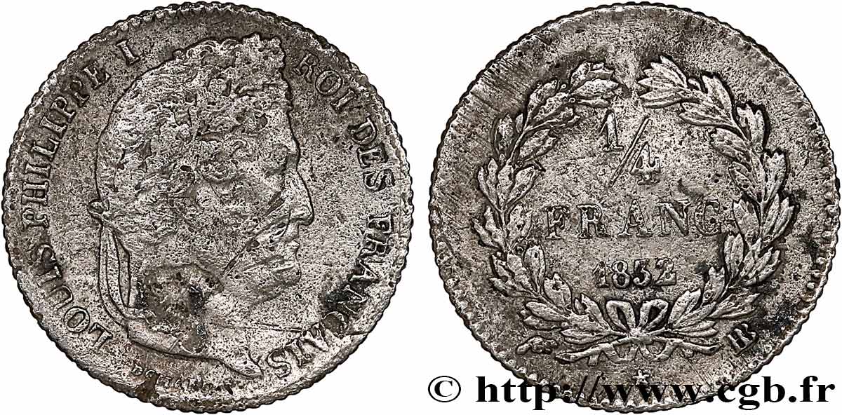 1/4 franc Louis-Philippe 1832 Strasbourg F.166/17 B+ 