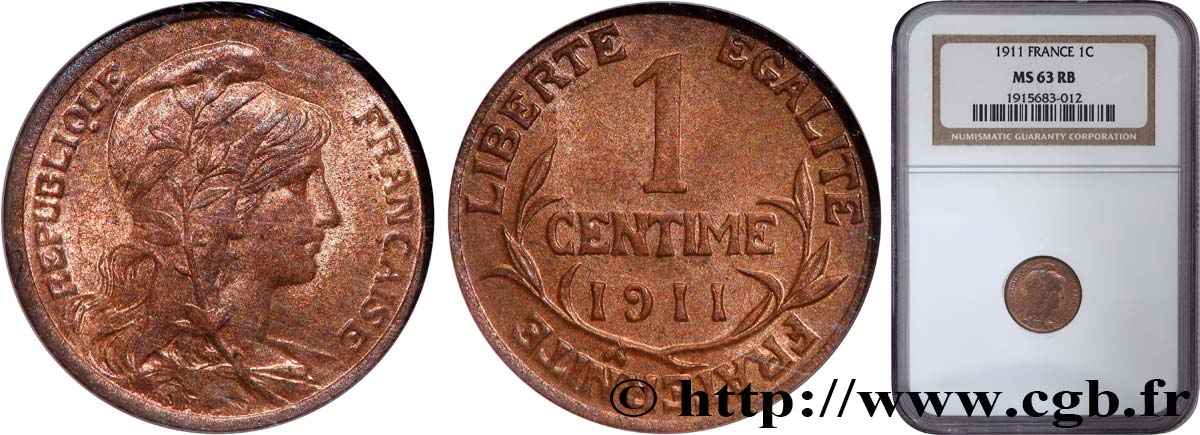 1 centime Daniel-Dupuis 1911 Paris F.105/13 MS63 NGC