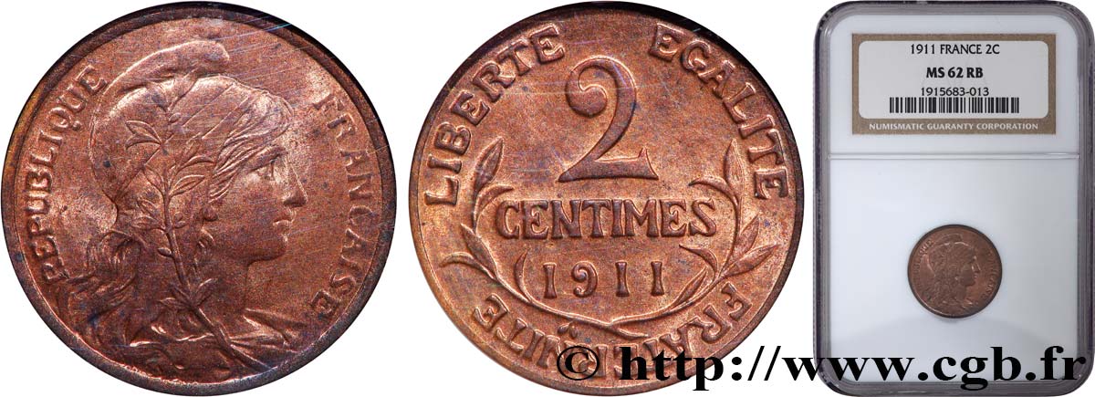 2 centimes Daniel-Dupuis 1911 Paris F.110/14 SUP62 NGC